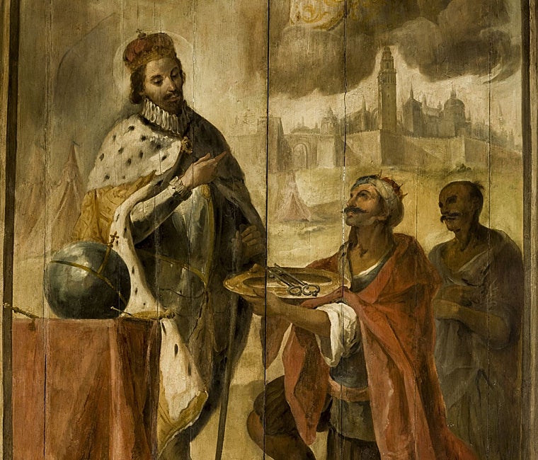 Entrega de las llaves de Sevilla por el caudillo Axataf al rey Fernando III en 1248. Detalle del lienzo de Juan de Espinal (s. XVIII), conservado en el Ayuntamiento de Sevilla