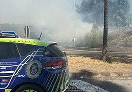 Un incendio de pastos en Sevilla provoca una columna de humo que afecta al tráfico de la SE-30