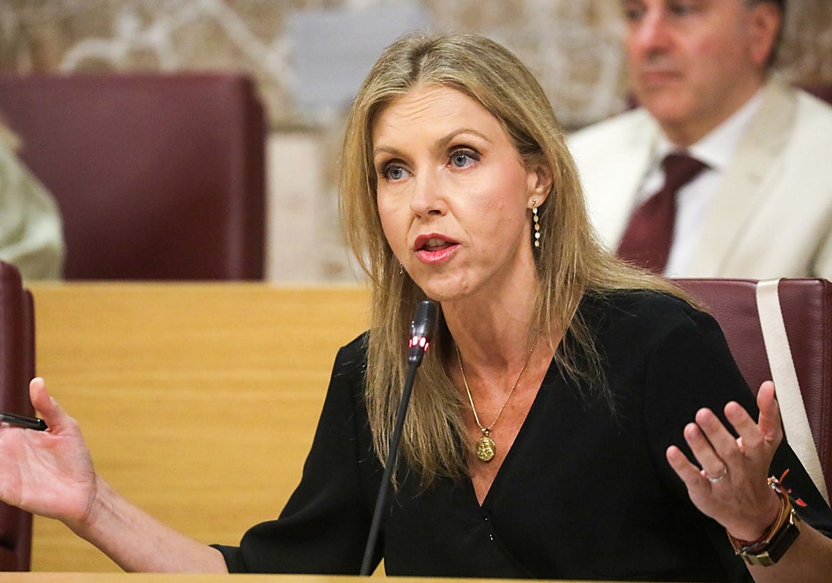 La portavoz del grupo municipal de Vox, Cristina Peláez, en una intervención en el Pleno