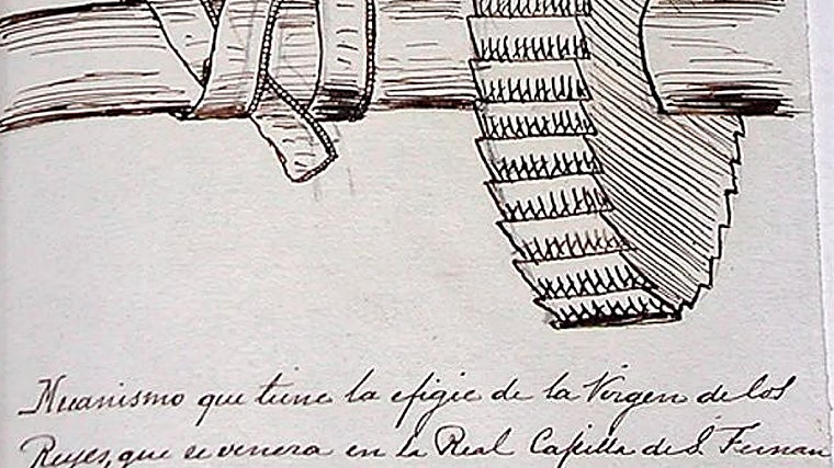 Dibujo de José Gestoso del artilugio interior de la imagen de la Virgen de los Reyes