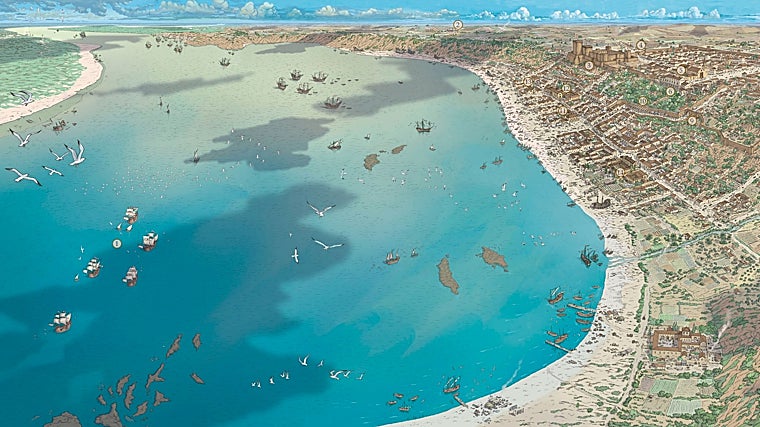 Recreación de Sanlúcar de Barrameda en 1519, por Arturo Redondo