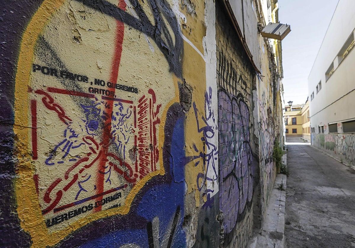 Uno de los múltiples grafitis que inundan las fachadas de la calle Vascongadas