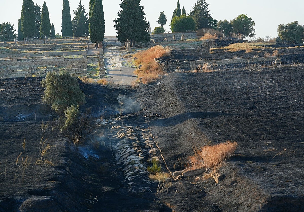 El sector sur de Itálica tras el incendio