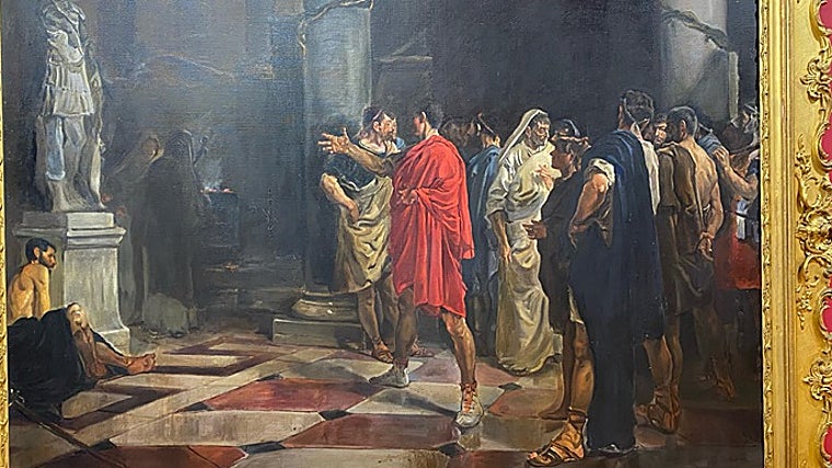 Cuadro que representa a Julio César llorando en el Templo de Hercules Gaditano (Sancti Petri) ante la estatua de Alejandro Magno (Museo de Chiclana)