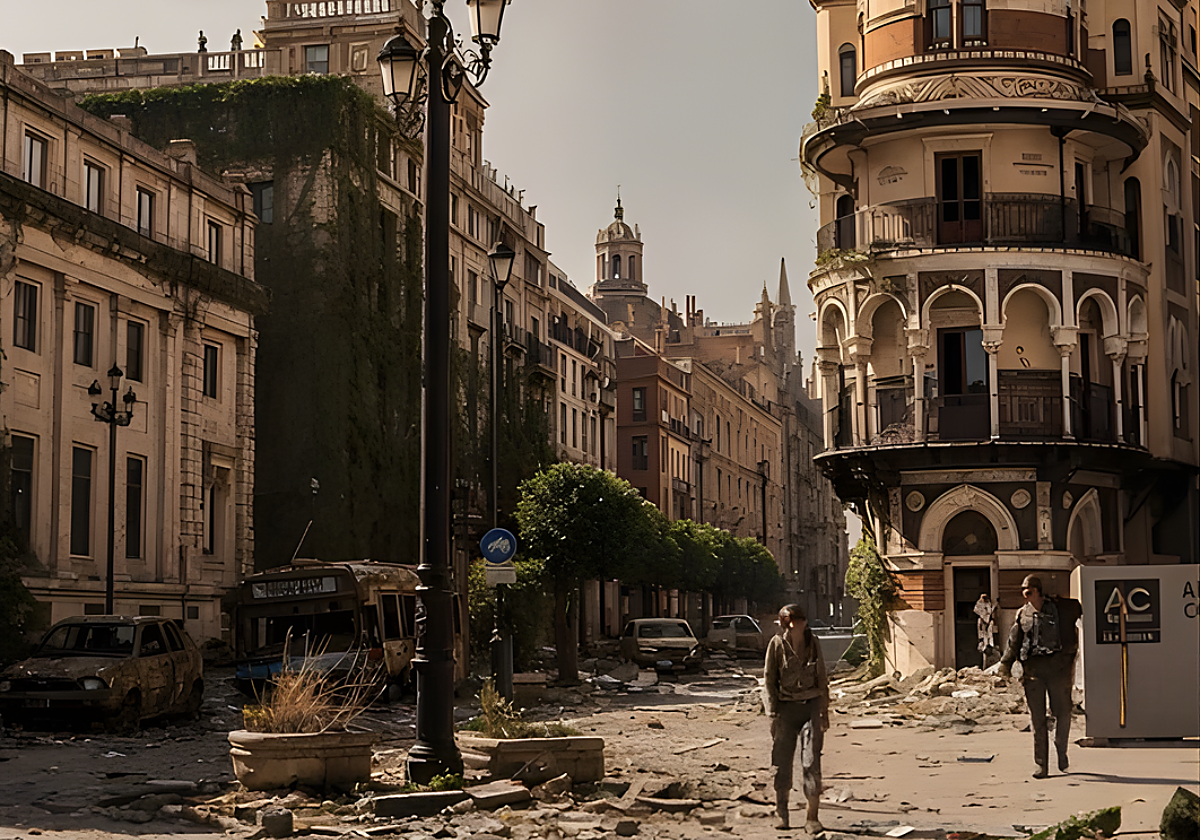 Recreación con inteligencia artificial de cómo sería Sevilla zombie