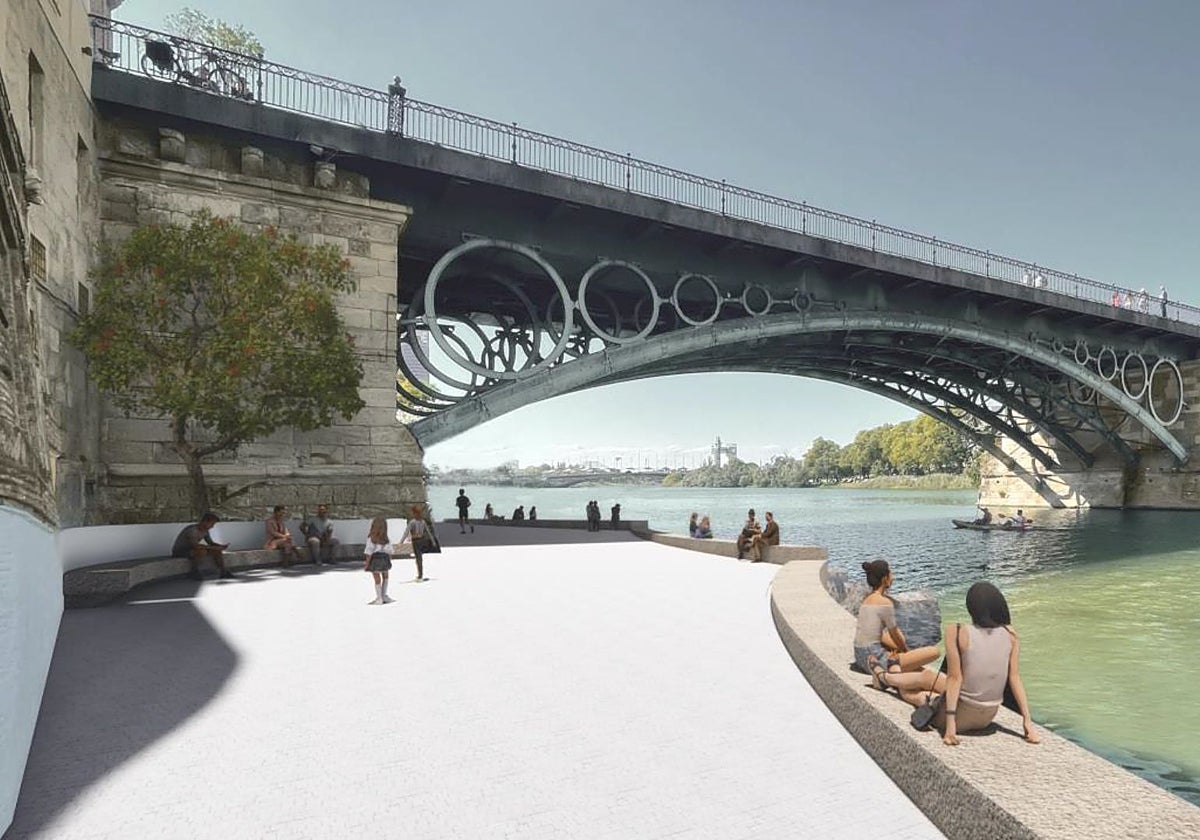 Recreación de los trabajos de reforma en el Paseo de la O del barrio de Triana