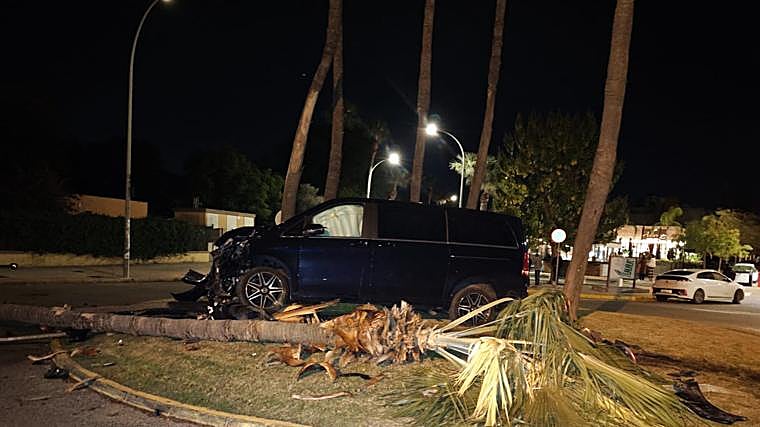 Cayetano's van crashes into a palm tree at the access roundabout to the Real Club de Golf de Sevilla