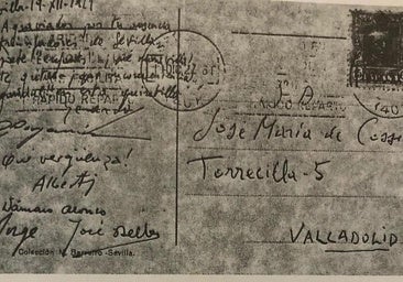 Postal que le enviaron los poetas a José María Cossío por su ausencia en la reunión de Sevilla en diciembre del 27