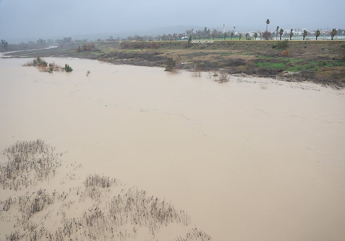 Río Guadalquivir desbordado en Lora del Río, Sevilla por las lluvias