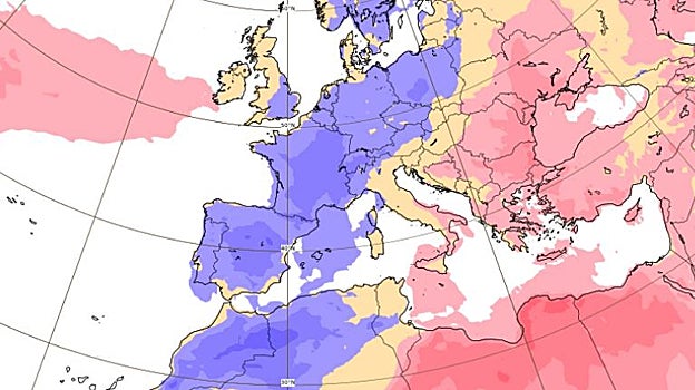 Mapa de la variación térmica en Europa para el día 29 de septiembre