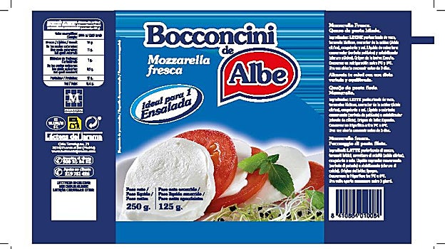 Mozzarella fresca de la marca Bocconcini de Albe, afectada por la alerta sanitaria de la AESAN