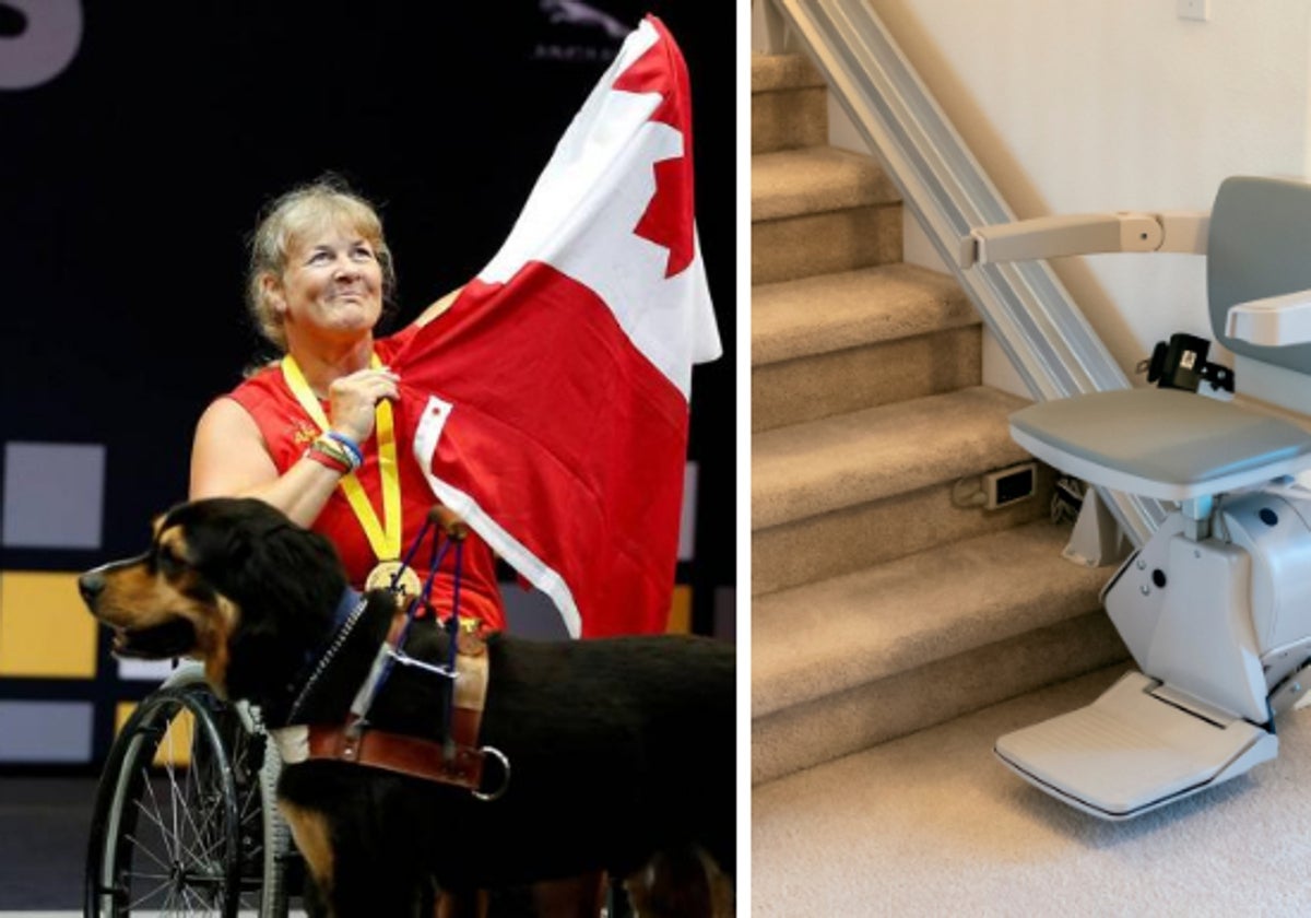 Christine Gauthier a la izquierda y el salvaescaleras que pedía a la derecha