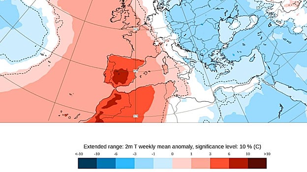 Anomalía de temperatura prevista para la semana de 1 al 7 de mayo