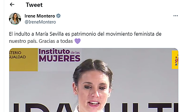 El tuit publicado por la ministra.