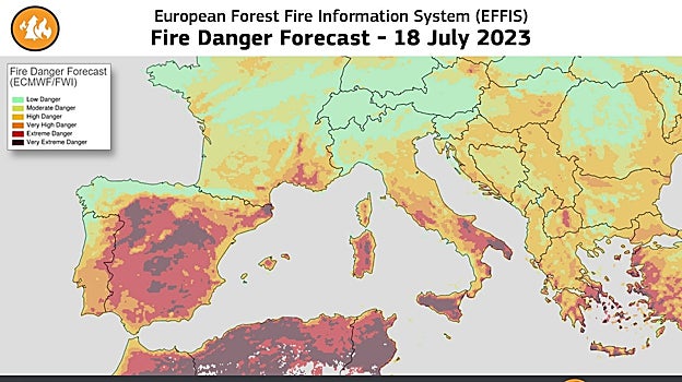 Riesgo de incendios previstos para este martes 18 de julio