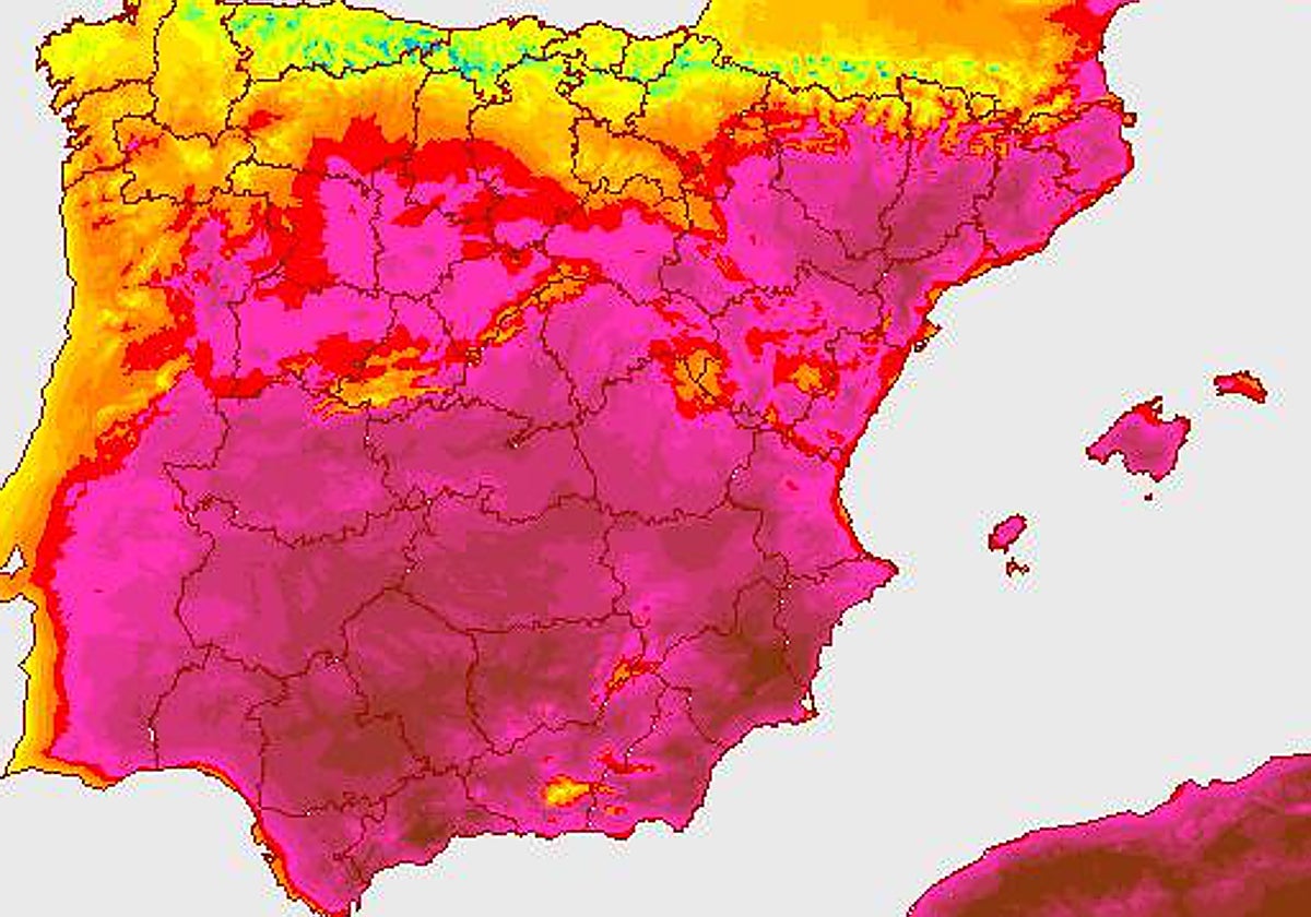 Temperaturas máximas previstas por la Aemet para este miércoles 19 de julio