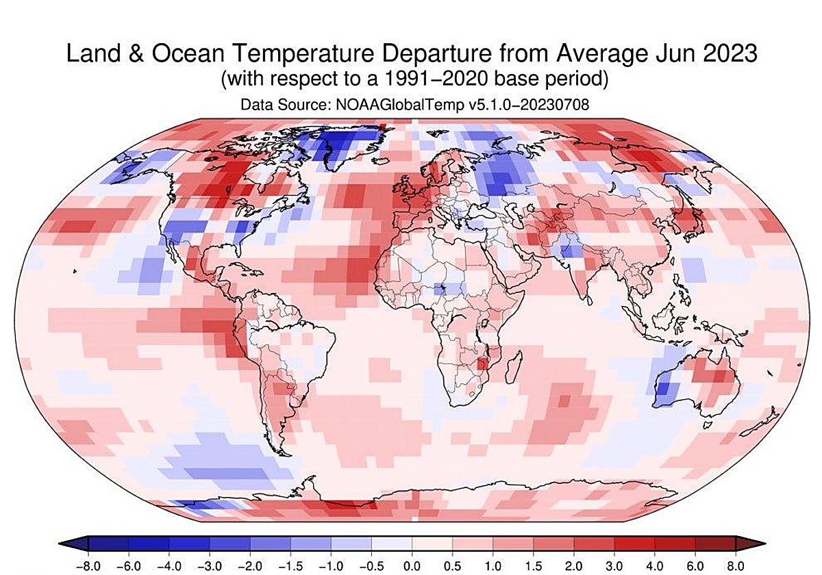 Variación de las temperaturas medias en junio de 2023