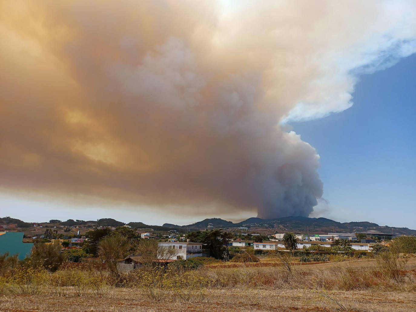 Columna de humo originada por el incendio vista desde La Laguna