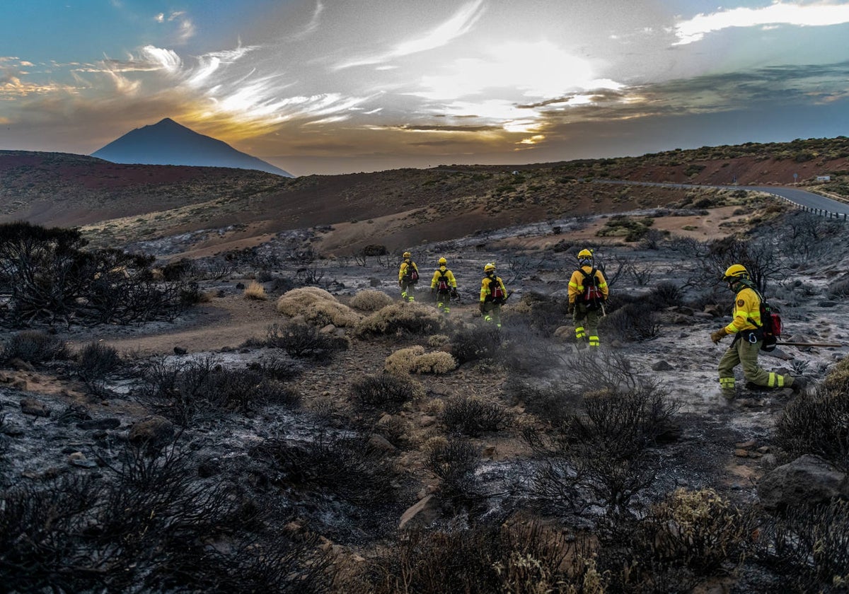 Efectivos del puesto de mando encargado de la extinción del incendio