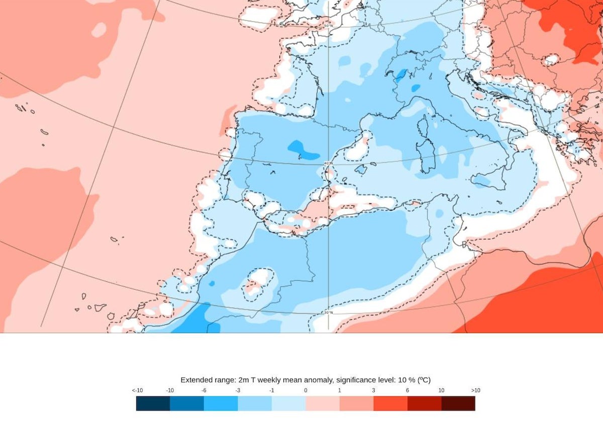 Previsión de anomalías en las temperaturas para esta semana