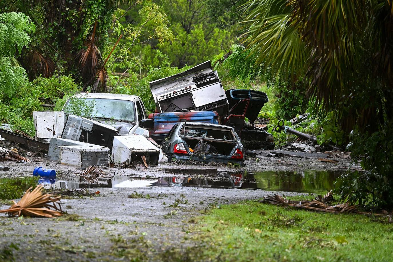 Un patio trasero inundado en Steinhatchee, Florida