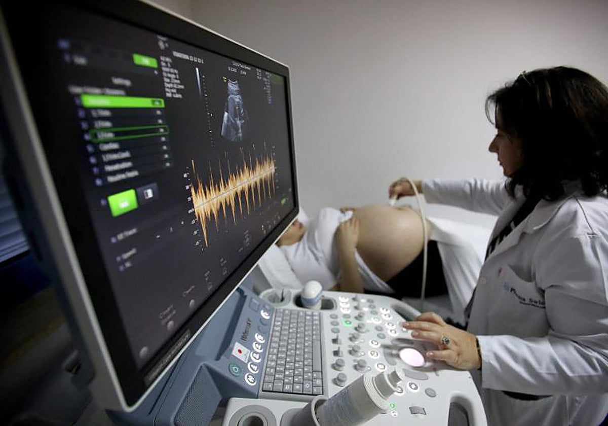 Una ginecóloga albanesa realiza una ecografría a una embarazada en un hospital de Tirana