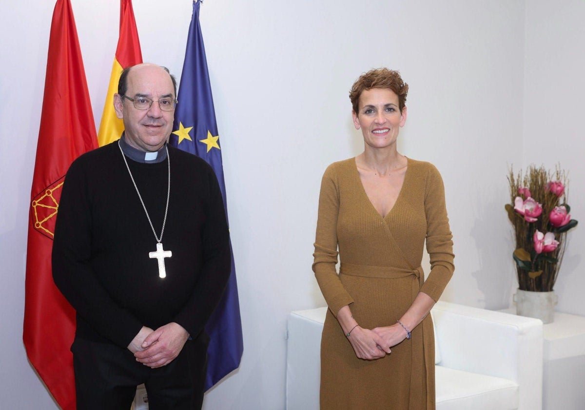 El arzobispo de Pamplona, Florencio Roselló, en una reciente visita a la presidenta de Navarra, María Chivite, el pasado 9 de febrero