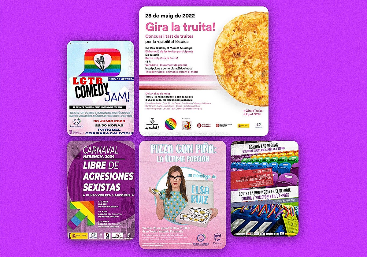 Gira la tortilla es un acto de promoción de la visibilidad lésbica pagado en Ripollet (Barcelona), en 2022, por fondos del Pacto de Estado. Hay, como se ve en los carteles, muchas más iniciativas
