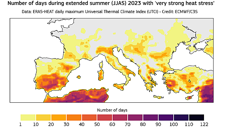 Días de fuerte estrés térmico en el verano de 2023