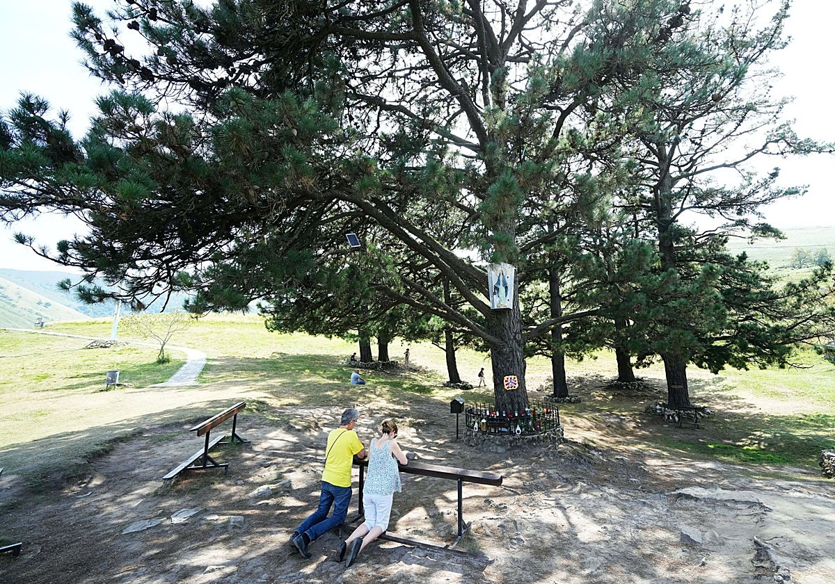 Dos fieles rezan en los Pinos de Garabandal