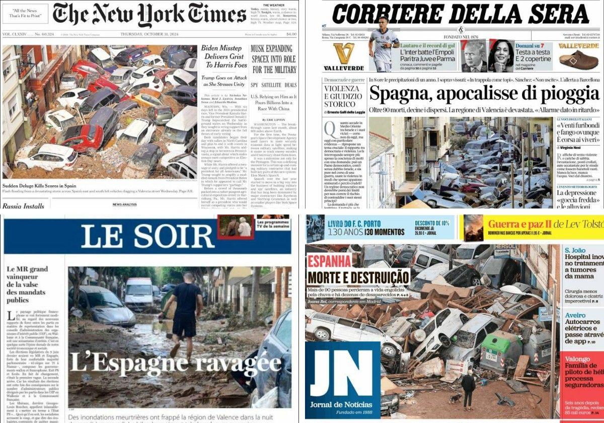 'The New York Times', 'Corriere della Sera', 'Le Soir' y 'Jornal de Noticias' son algunos de los periódicos internacionales que han llevado a sus portadas las devastadoras consecuencias de la DANA en España