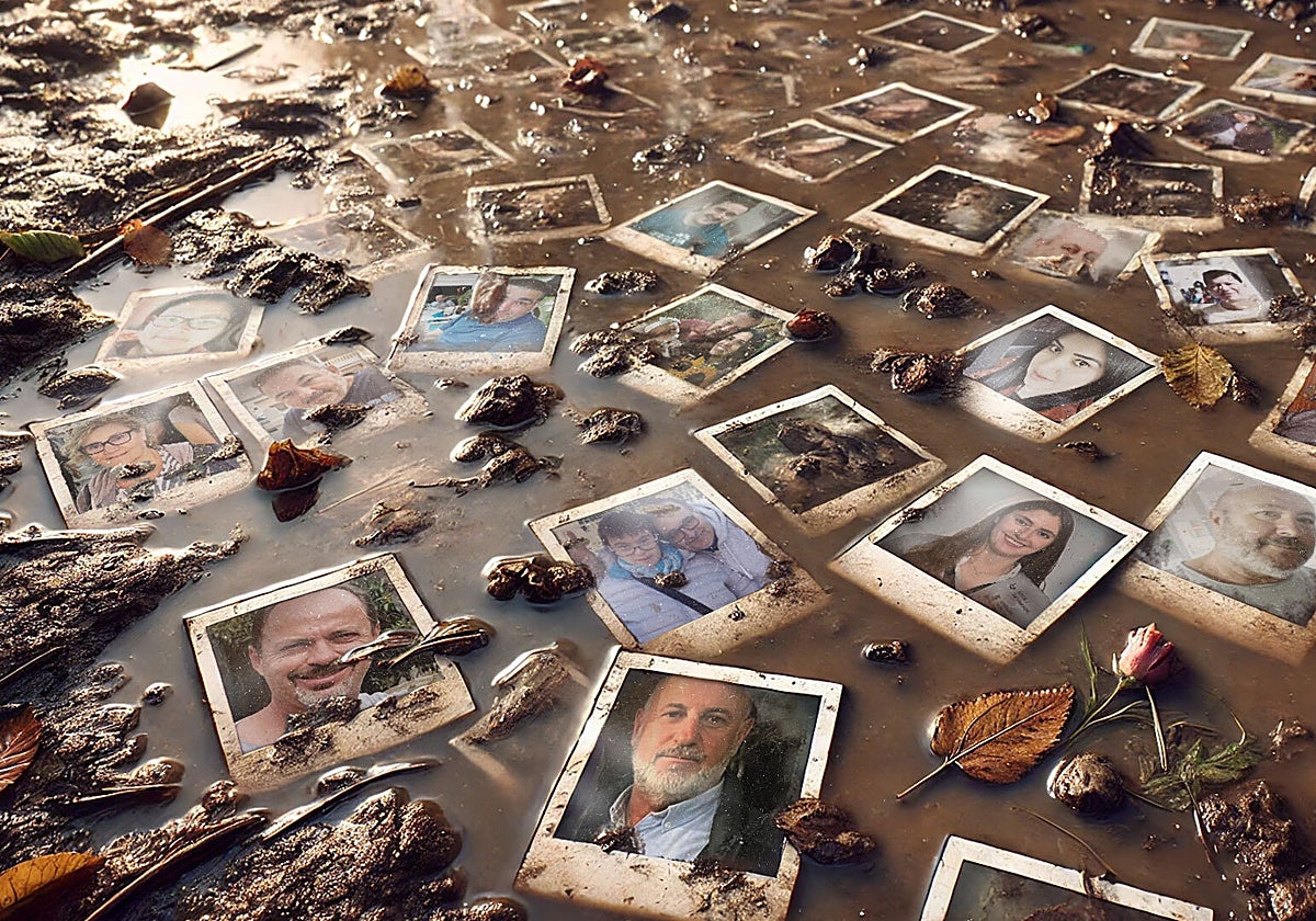 Fotomontaje realizado con retratos de los fallecidos como consecuencia de la DANA