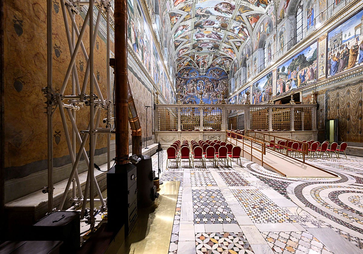 La Capilla Sixtina, este martes, en vísperas del inicio del cónclave