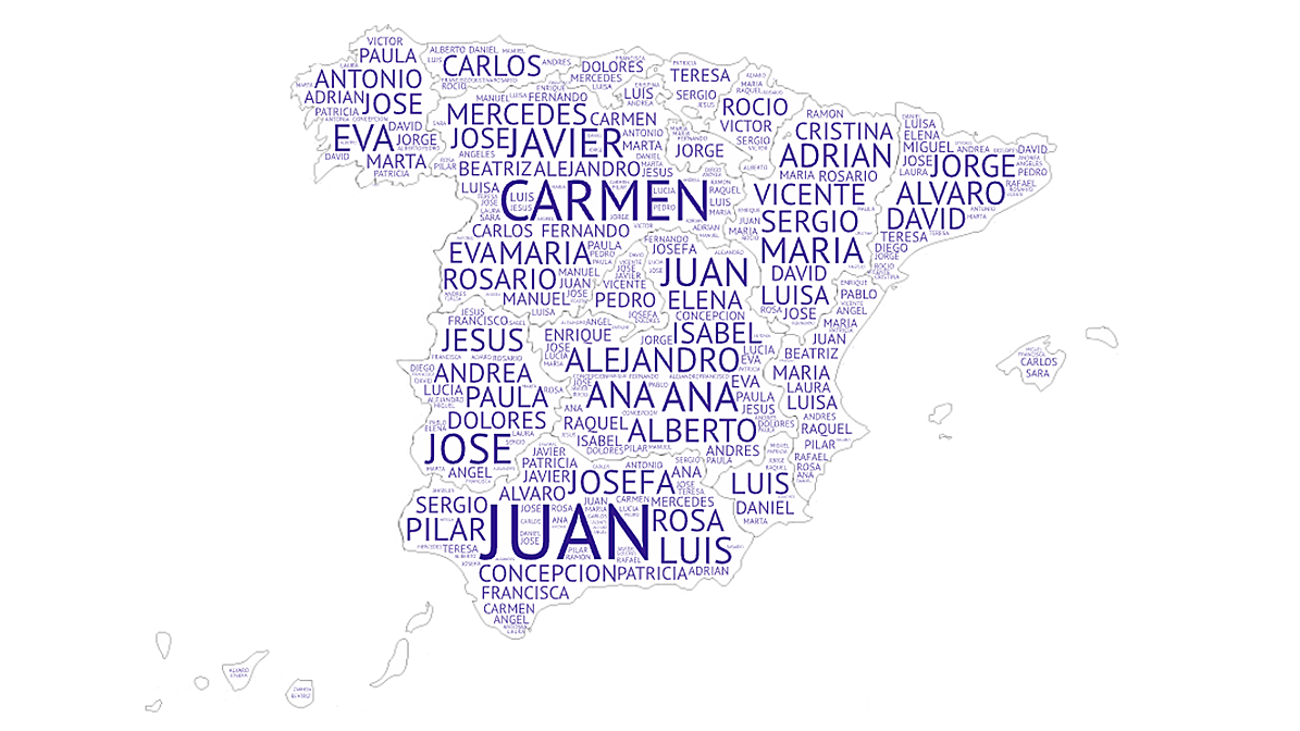 El mapa de los nombres en España