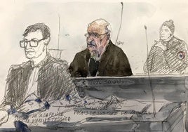 Retrato de Le Scouarnec (en el centro) y de su abogado Maxime Tessier (izquierda) durante el juicio