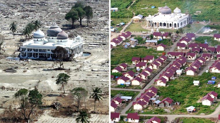El antes y después del tsunami de 2004 en Indonesia