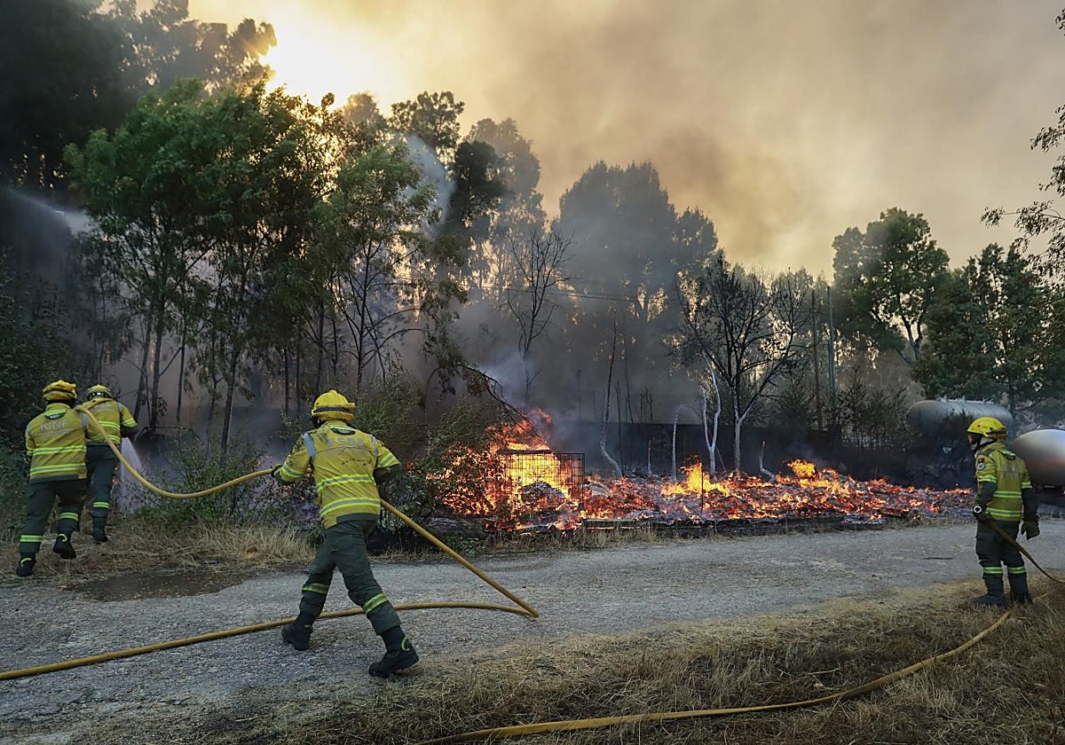 Bomberos apagando el incendio en Trancoso (Portugal)