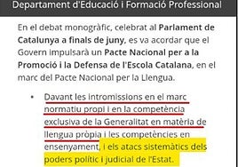 La Generalitat «ataca al Estado» en su web de Educación por «no permitir una escuela solo en catalán»