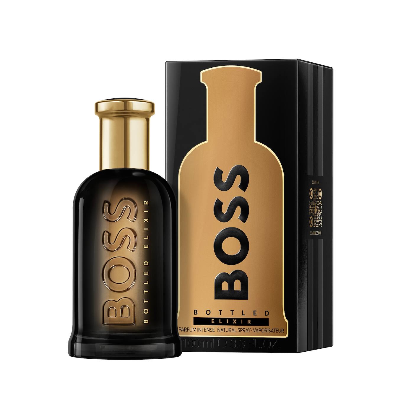Boss Bottle Elixir (144 €, 100 ml). Para celebrar el 25º aniversario de Boss Bottled Eau de Toilette, la perfumista Annick Menardo, creadora de la fragancia emblemática, ha creado esta nueva edición, la más concentrada hasta la fecha. El nuevo Elixir es cautivador, con una alta concentración de ingredientes premium. Las notas de salida de esencias de incienso y de cardamomo emiten una impresión cálida y vibrante, mientras que un corazón de vetiver y pachulí seduce con un sello terroso. El perfume evoluciona para revelar una base de esencia de cedro y absoluto de ládano, que aporta un carisma fuerte y amaderado y un estallido de masculinidad atrevida.
