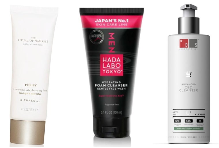 Espuma facial limpiadora Vevelty Smooth Cleansing Foam The Ritual of Namaste de Rituals (14,90 euros); Espuma limpiadora hidratante facial de Hada Labo Tokyo (20,45 euros); Gel limpiador facial Advanced CBD Cleanser de DS Laboratories (24,95 euros).