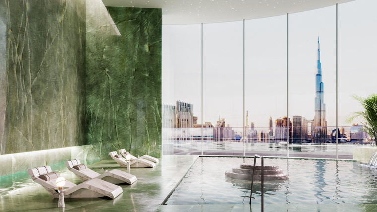 Imagen del spa del nuevo edificio residencial Mercedes-Benz Places