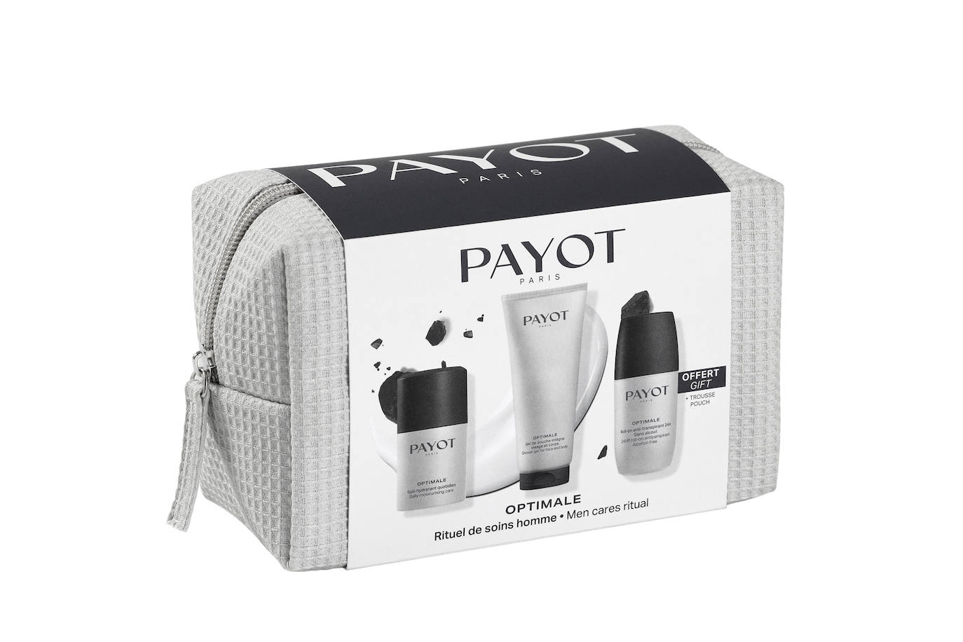 Optimale Set de Payot (69 euros). Una rutina completa de limpieza e hidratación para el cuidado de las pieles masculinas. Incluye gel de ducha y cabello, desodorante antitranspirante en roll-on con piedra de alumbre y crema facial de triple acción, hidratante, antifatiga y anti-polución.