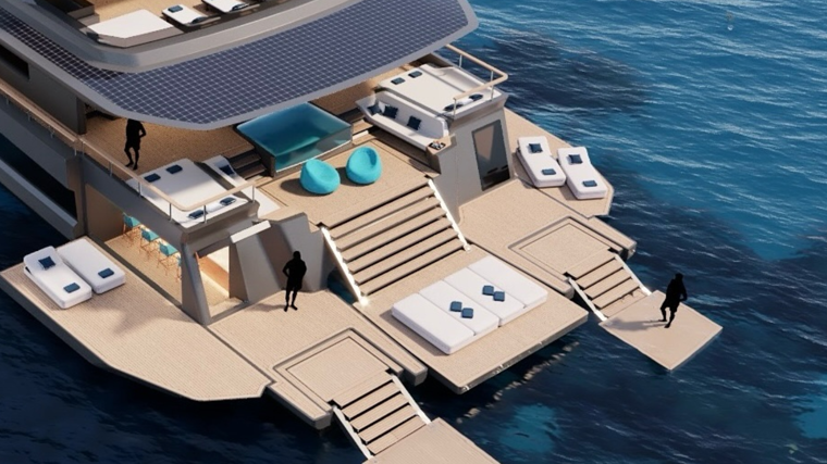 Este catamarán cuenta con un atractivo each club con jacuzzi, bar y solárium