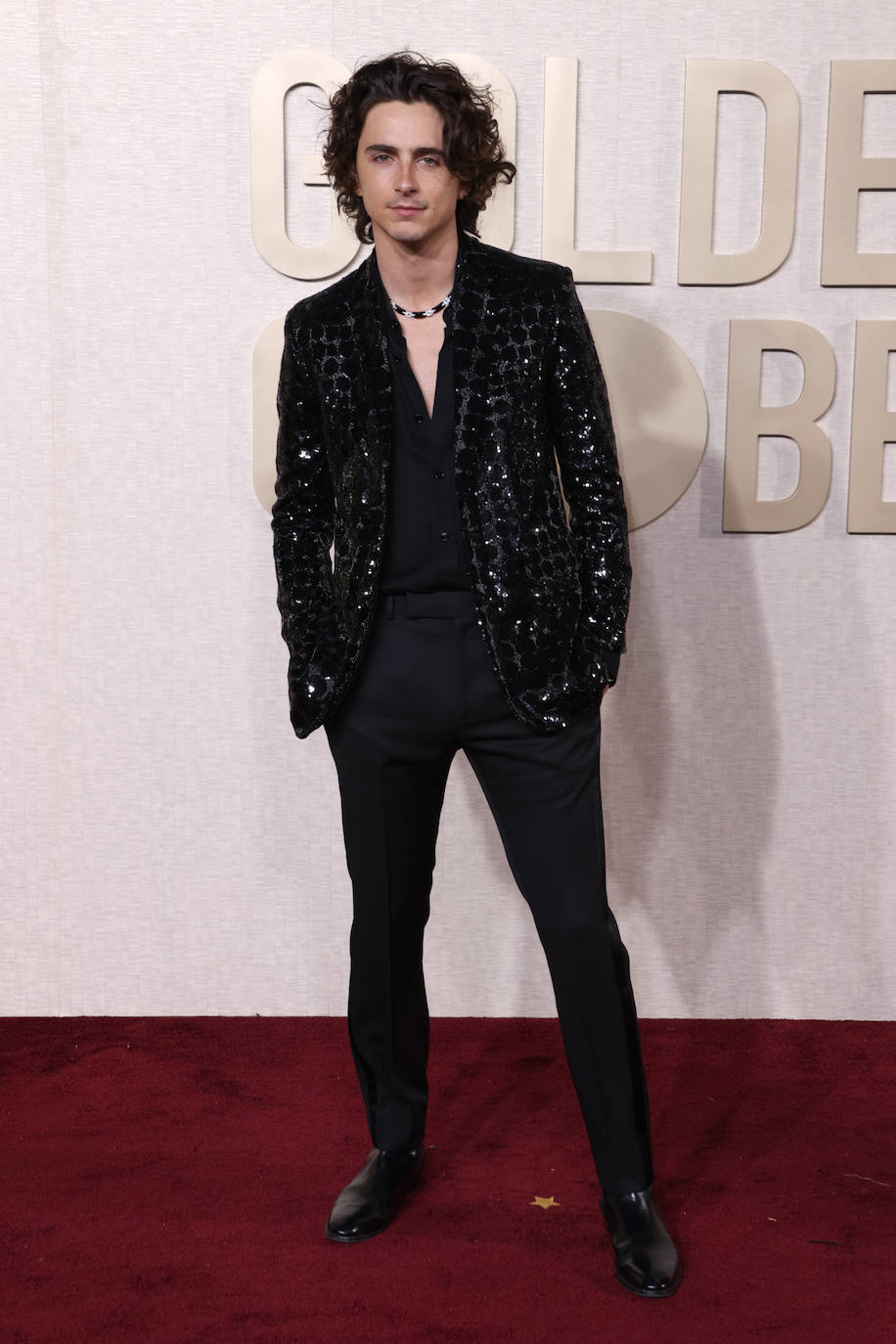 Timothée Chalamet triunfó en los Globos de Oro con una chaqueta de lentejuelas. 