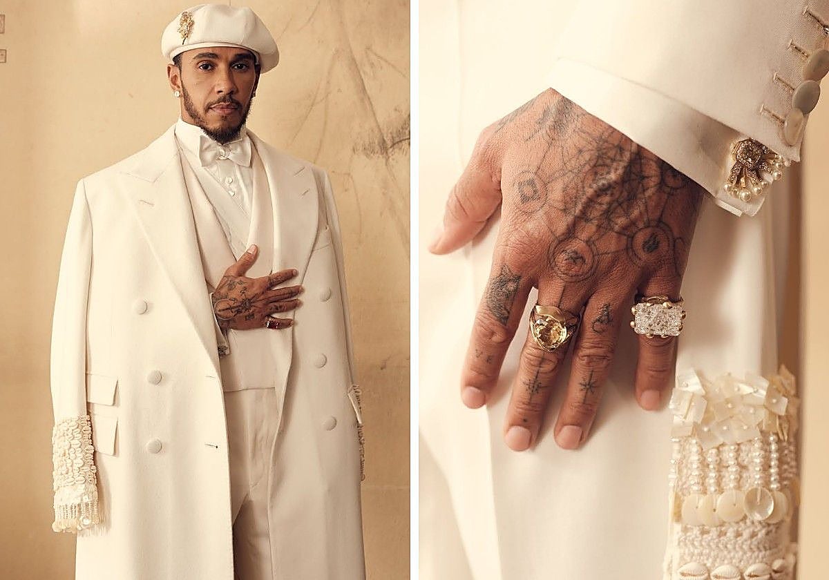 Detalles de las joyas y el estilismo de Lewis Hamilton en la Gala Met 2025