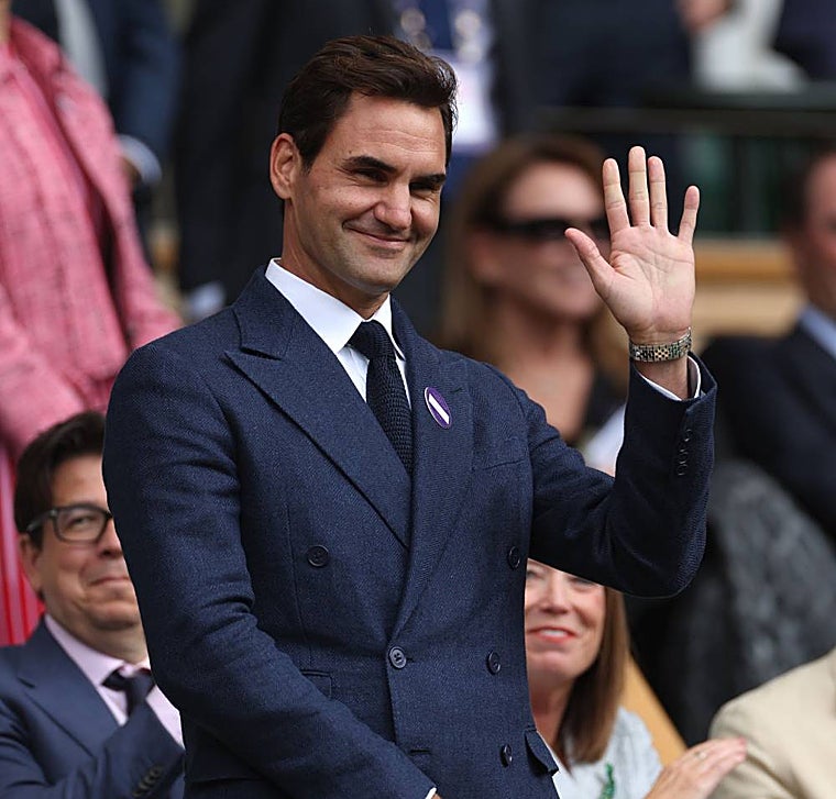 Roger Federer como espectador en el torneo de Wimbledon de julio de 2025