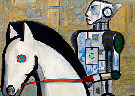 Imagen secundaria 1 - Arriba, imagen creada por DALL-E después de introducir las palabras 'manifestantes ucranianos en las calles de Moscú'. Abajo, de izquierda a derecha, 'retrato de un robot dibujado por Picasso' y 'silla con la forma de Pikachu'