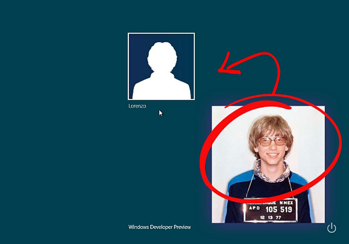 Interfaz de Windows donde puede verse la silueta de Bill Gates