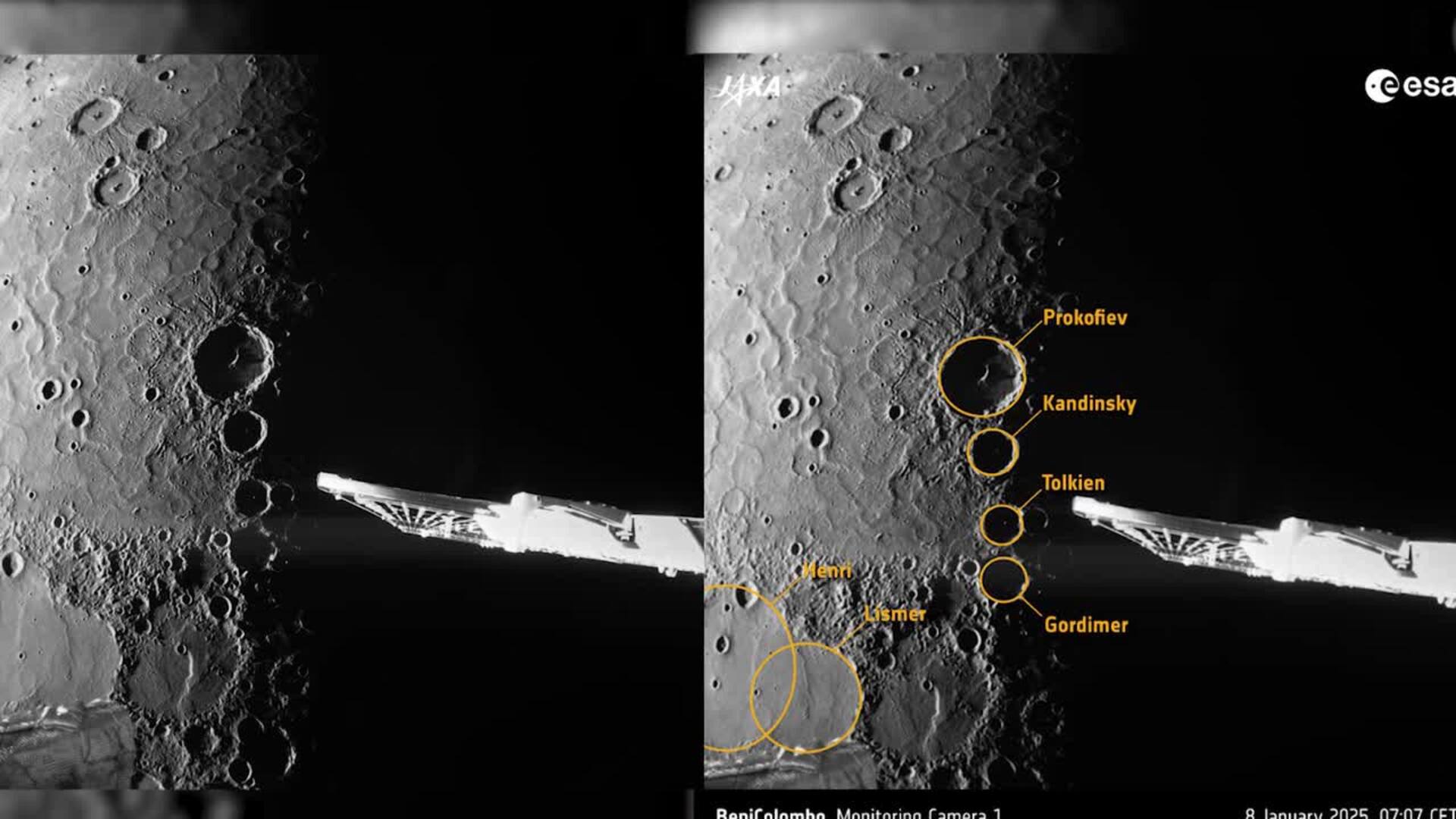 BepiColombo capta cráteres y llanuras sobrevolando Mercurio