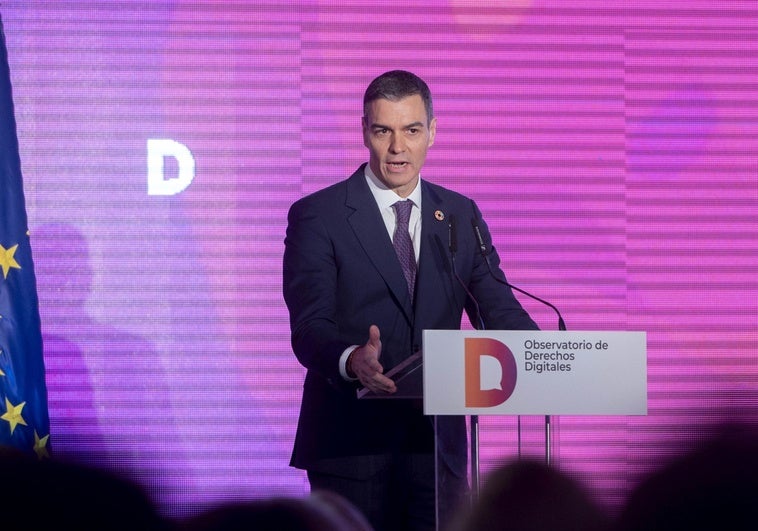 El presidente del Gobierno, Pedro Sánchez, interviene durante la clausura del acto de presentación del Observatorio de Derechos Digitales